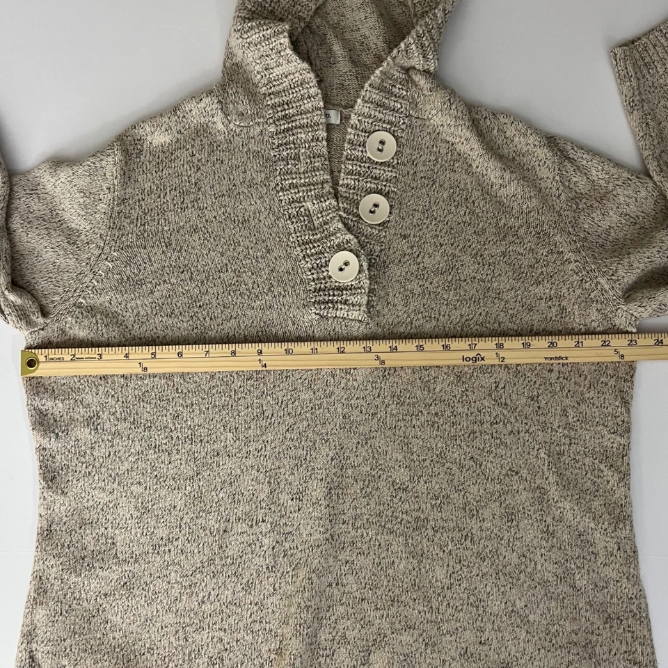 Liz & Co Woman 1X Hooded Button Neck Pullover Knit Sweater Beige Brown - Image 4 of 4