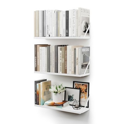 CASSA TOKO Wall Mounted Floating Wall Bookcases, Set of 3, Shelving ...