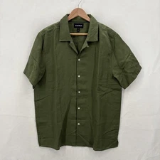Bonobos Shirt Mens Large Green Linen Lyocell Short Sleeve Button Up Camp Casual
