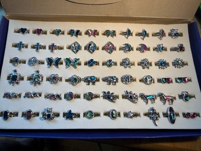 Vintage NOS 1990s 60 Paua Shell Adjustable Rings Wholesale New In Display Box