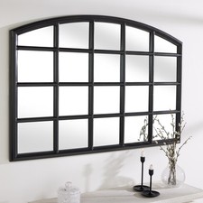 Moderner Wandspiegel PARIS 120cm schwarz Fensterspiegel Rundbogen-Design Spiegel