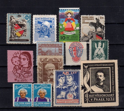 Assortment of 12 Charity Fundraising Stamps & Seals