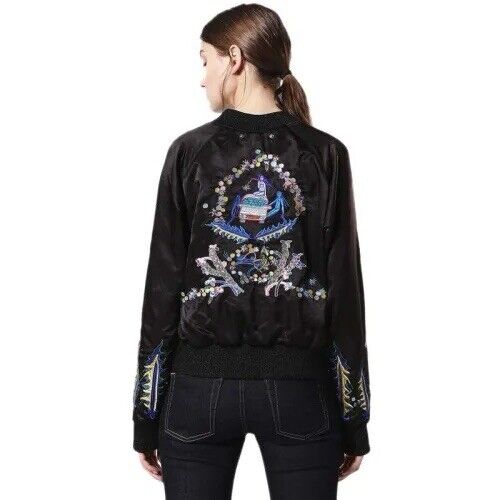 Diesel Damen Gr. XS schwarz Satin Sukajan bestickt Wende Bomberjacke - Bild 1 von 13