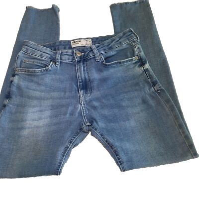 Bershka Basic Denim Super Skinny Fit  Jeans 30 X30 Mid Rise Zip Raw Hem Stretchy