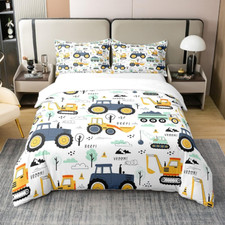 100 Cotton Kids Construction Bedding Sets for Boys,Cartoon Car Excavator Tracto
