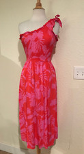 SALE $20.00 VTG Pink N Orange Elastic Smock Hawaiian Dress Bust 30"/32" W. 24" E