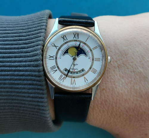 RARE Quartz Watch LUCH Moon Phases-Date mov.16853 SERVICED Made in USSR 1980"s - Picture 19 of 23
