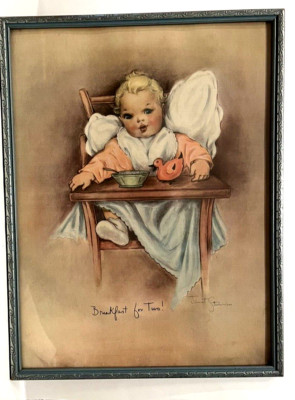 JANET STURMAN -- BREAKFAST FOR TWO FRAMED PRINT 12'' BY 17'' -- HOW CUTE.