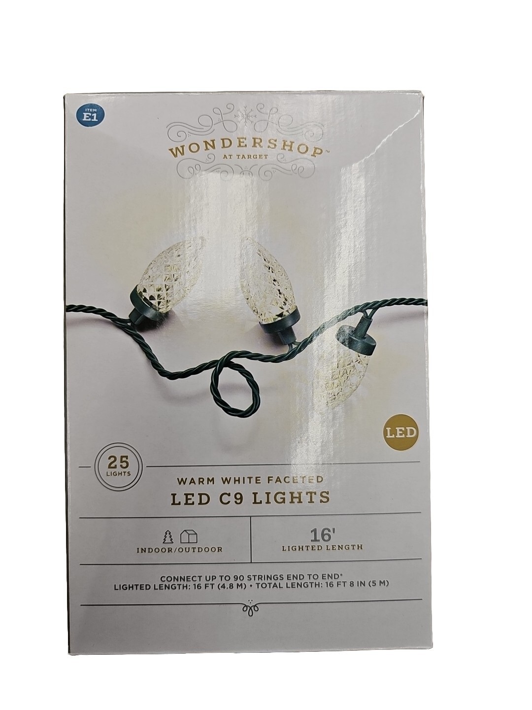 New 25ct LED C9 Faceted Christmas String Lights Cool White
