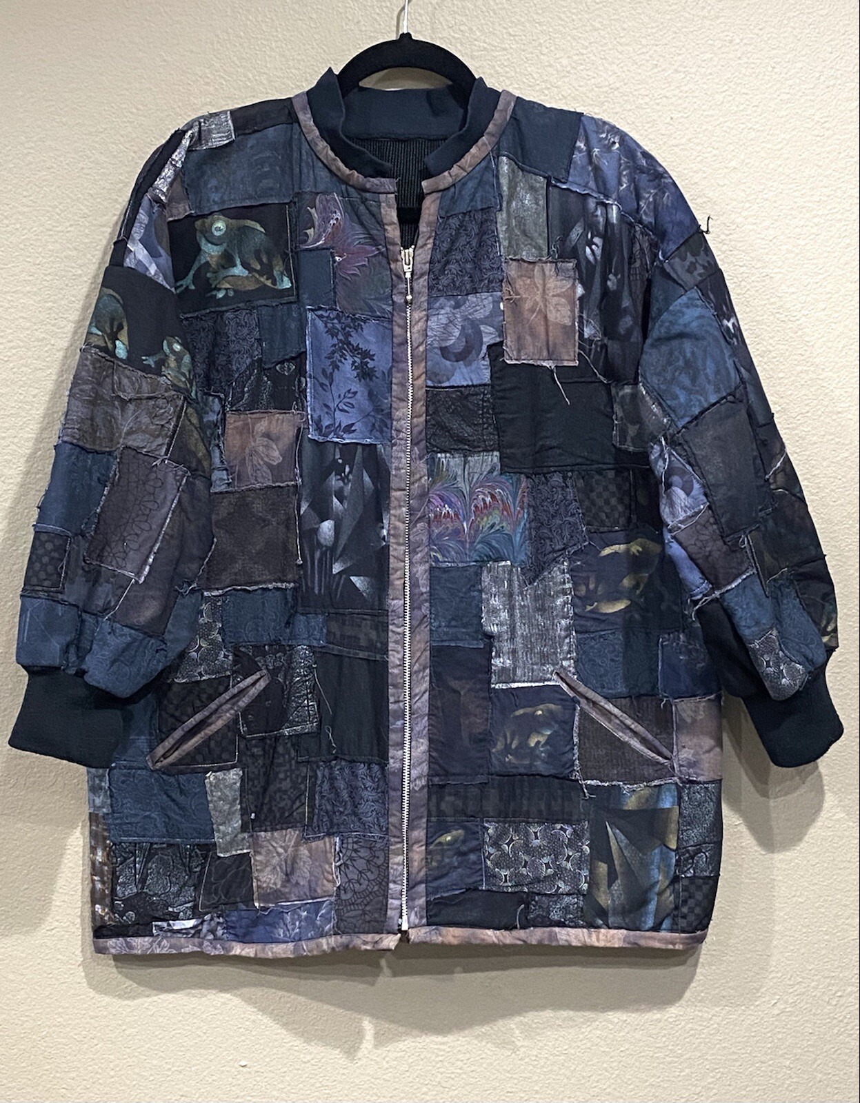 Vintage Handmade Patchwork Jacket Frog Dark Tones… - image 1