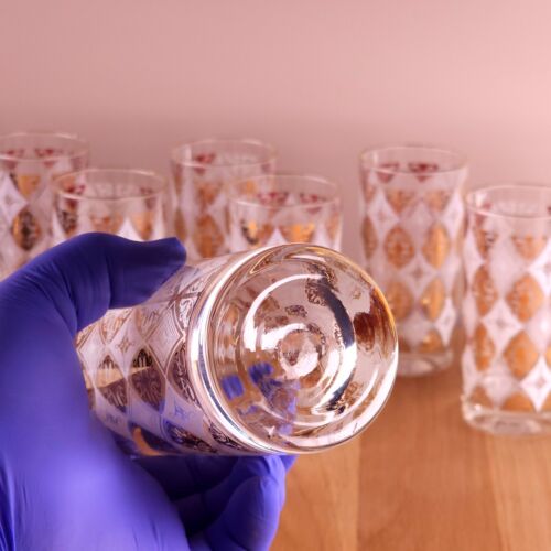 Set of 8 Vintage MCM Gold & White Filigree Highball Glasses, Immaculate/Like New - Picture 4 of 7