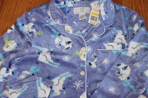 KAREN NEUBURGER womens 2 pc PURPLE Polar Bear FLEECE button PAJAMA SET  PJS  M - Picture 3 of 5