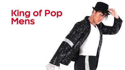 Men`s King of Pop Costume Adult 80s MJ Moonwalking Popstar Black