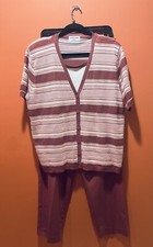 Alfred Dunner Outfit XL Cardigan Built In Tank Top & Pants Made In USA Hibiscus