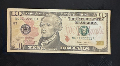 $10 Dollar Bill 2017 True Binary Fancy Low Serial Number PE