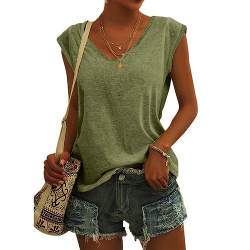 Einfarbige ärmellose Damen-Tanktops V-Ausschnitt lässig locker Sommer T-Shirts Tee - Bild 13 von 60