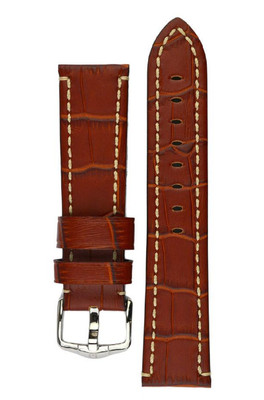 24MM Hirsch Knight Alligator Embossed Calfskin Silkglove Lining Golden Brown 