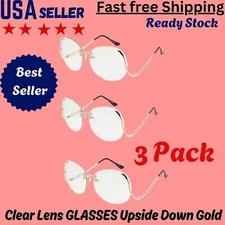 3 PCS. Rimless VINTAGE  Style Clear Lens GLASSES Upside Down Gold