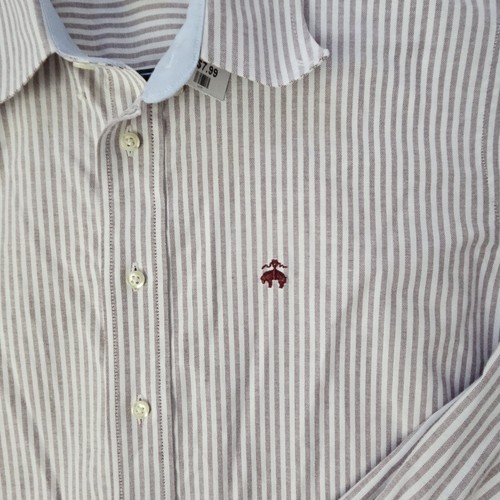 Brooks Brothers Fleece Long Sleeve Slim Fit Shirt Mens Sz X L Red White Strip - Picture 4 of 12
