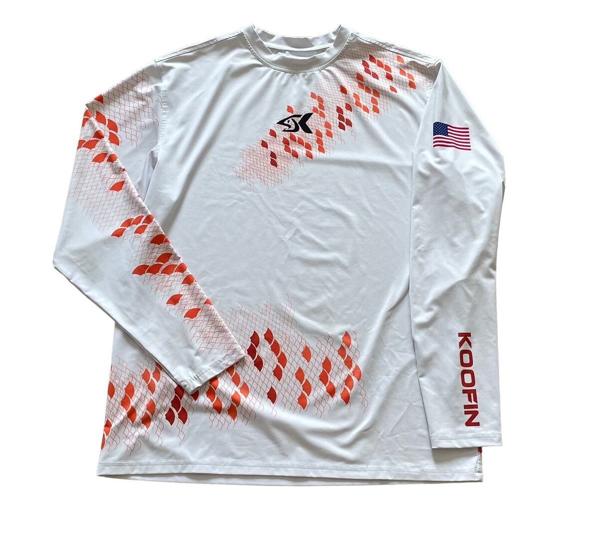 Koofin Gear Mens XL Performance White Orange Long Sleeve Fishing Shirt