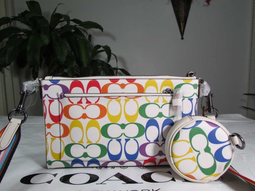 NWT Coach Holden Crossbody In Rainbow Signature Canvas CJ673 Chalk Multi