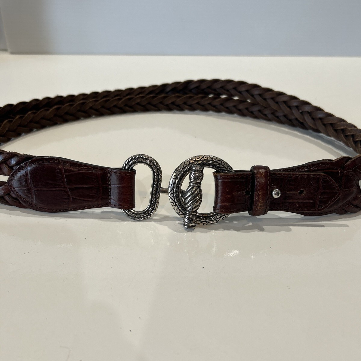 Vintage Brighton Double Barrel Braid Belt 92709 Brown  display picture 2