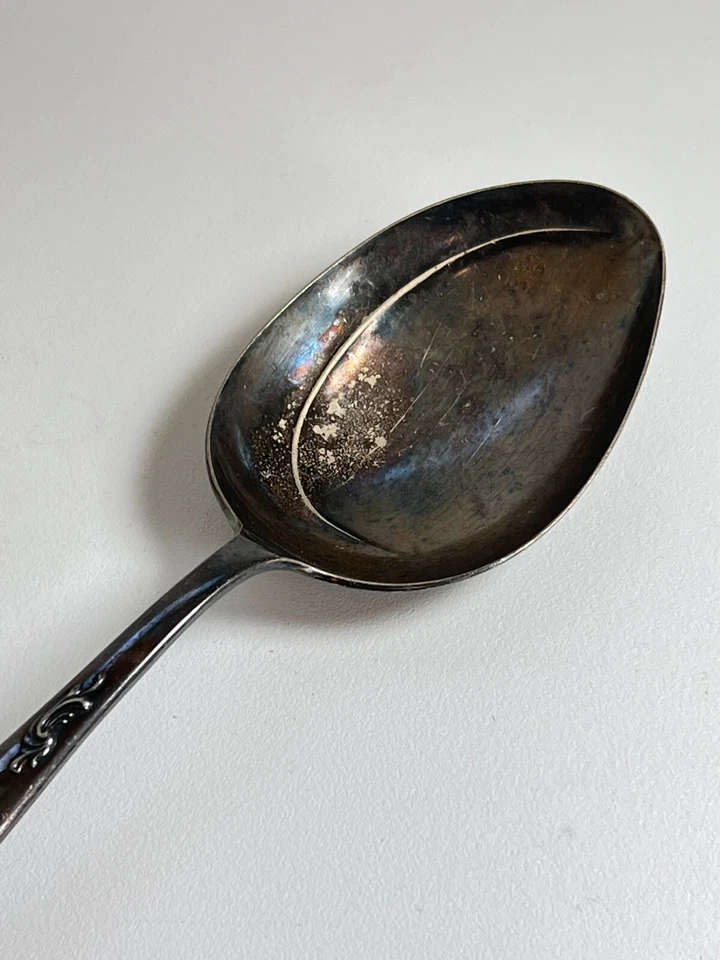 CUCHARA DE PLATA PROFUNDA VINTAGE HOLMES & EDWARDS "WOODSONG" 9"x2,5" Foto 3 de 4