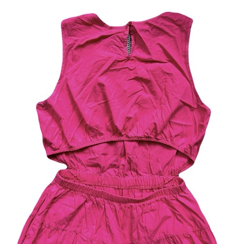 Damen Maxikleid ärmellos Cutout Gr. M hellrosa Stufen ausgestellt Baumwolle A-Linie - Bild 5 von 16