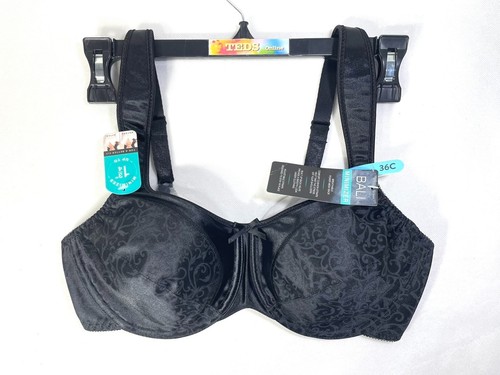 NWT Bali Women's 36C Satin Comfort Strap Minimizer Underwire Bra DF3562 Black