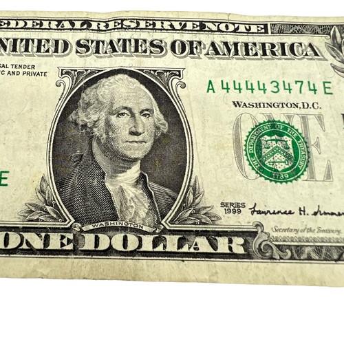 VTG Fancy Serial Number One Dollar Bill Series 1999 Six of a Kind 4s Near Solid - Picture 6 of 13