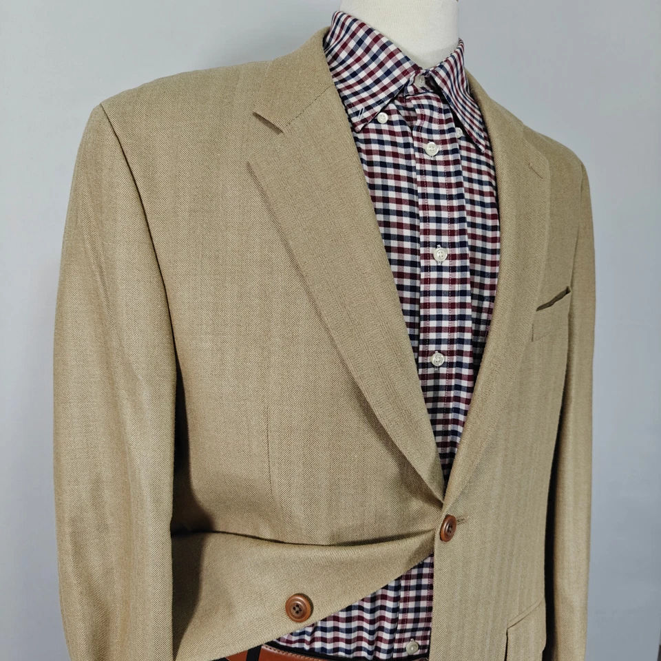 Kasper Мужская Sport пальто Blazer две кнопки бежевый елочка шелк шерсти размер 44L - Изображение 4 из 4