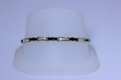 14K Yellow Gold 1.5ctw SI1/H Diamond & Black Jade Tennis Bracelet 7''- 12979