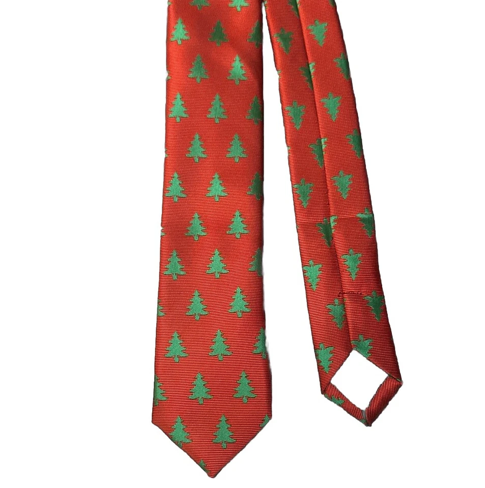 R Classics London Christmas Red And Green Tree Motif Skinny Microfiber Neck Tie - Imagem 2 de 4