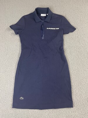 LACOSTE CONTRAST BRANDED TWO-PLY JERSEY POLO DRESS MARINE EF9342 blue navy 36