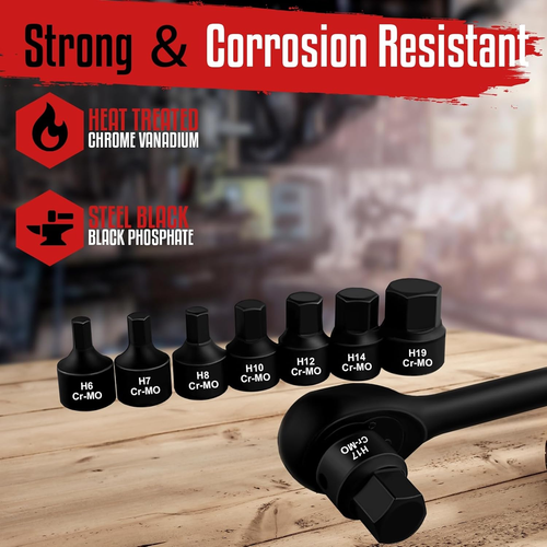 3/8-Inch Drive Low Profile Impact Hex Driver Set, 16-Piece Stubby Hex Bit Soc... - Picture 3 of 12