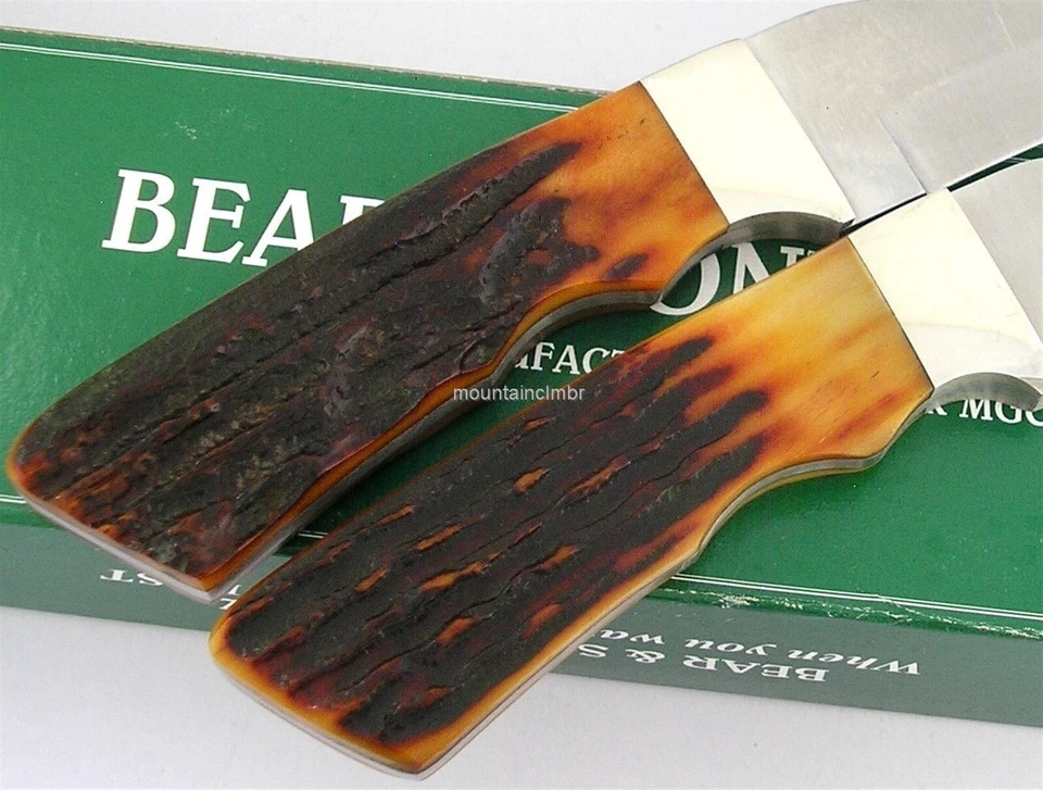 Cuchillo Bear & Son EE. UU. RARO AÑO 2000 NAHC Heritage Guthook hoja fija hueso de ciervo Foto 4 de 4