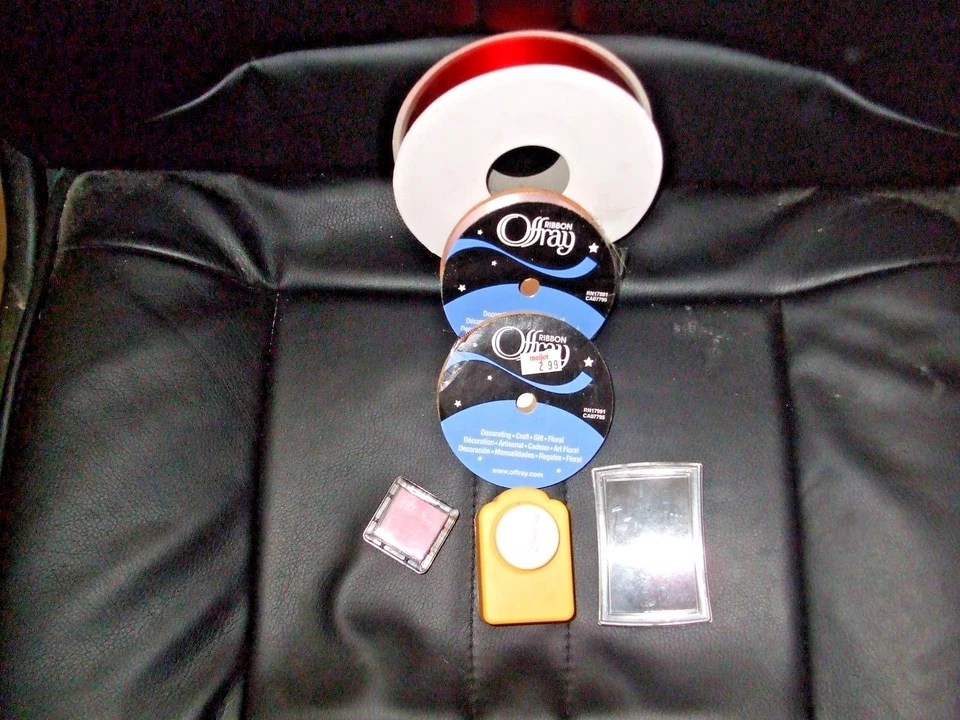 3 ROLLS RED PINK & BROWN RIBBON ORNAMENT STAMP WITH BLACK PINK INK new $48 VALUE - Image 2 of 3