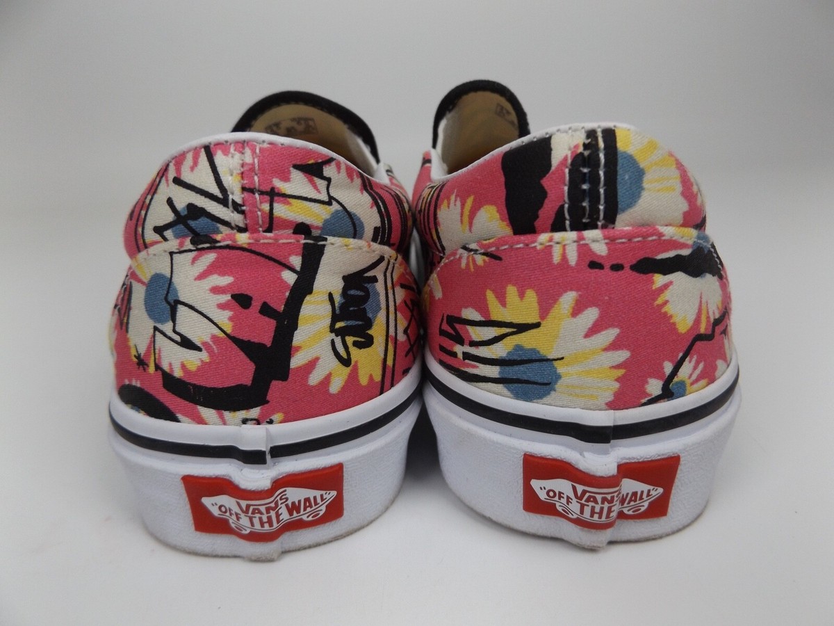 Vans Classic Slip On Floral Pink Black Graffiti Skate Shoes