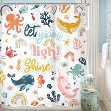 Kids Ocean Quotes Shower Curtain 60"W x 71"L Pack of 1 Funny Whale quotes 