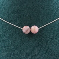 Halskette 2 Perlen Opal Rosa 8 Mm. Kette Aus Edelstahl Halskette Damen, Ho