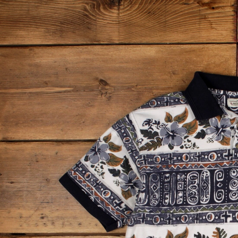 Camiseta Polo Vintage Grande Edición Natural Camiseta Blanca Hawaiana Foto 4 de 4