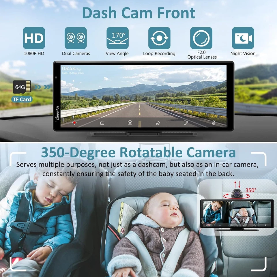 Carpuride W903 Kabelloses Carplay Android Auto Autoradio Dash Cam Rückfahrkamera - Bild 3 von 4