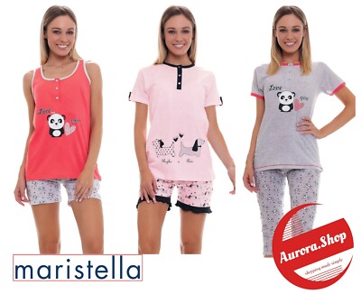 Pigiama DONNA 100% cotone manica corta estivo MARISTELLA bottoni