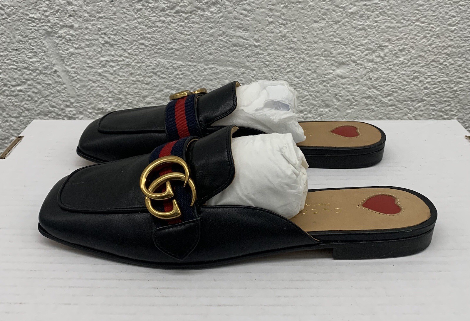 Auth GUCCI Black Princetown Marmont GG Mule Leather Loafers Sz 7 US 37 EU BB19