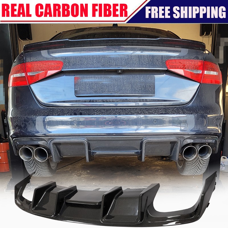 For Audi A4 S-line S4 B8.5 2013-16 REAL CARBON Rear Bumper Diffuser Lip Spoiler