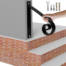 Safe Outdoor Handrail For Steps Black Powder-Coated One-Step Support Railing