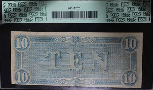 1864 61NEW T-68 Confederate 10$ Note, SN 8826, Series 9 - Picture 4 of 4