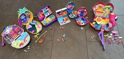 Lot of 7 Polly Pocket Compact Sets, Purses, Dolls & Accessories 2017-2021