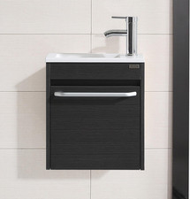 16" Black Floating Vanity with Sink & Chrome Faucet for Small Bathrooms