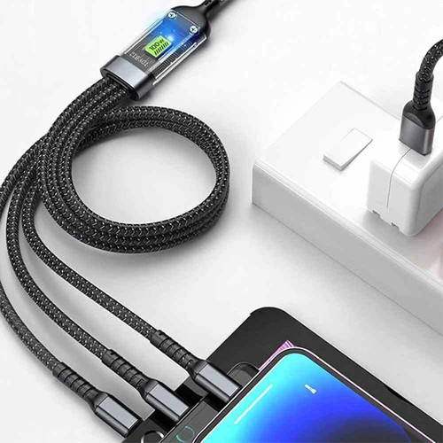 3-in-1 Super Fast Charging Cable USB Fast Charging 1.2 m Transparent Luminous - Picture 7 of 12